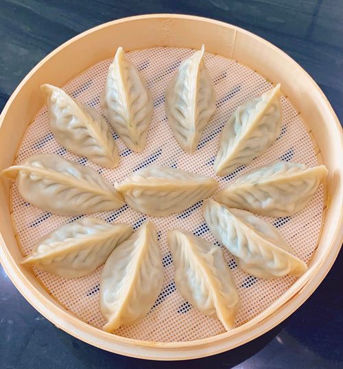 Fully Cooked Steamed Dumplings Carrot, Egg & Glass Noodle Filling 1lb/12 pieces