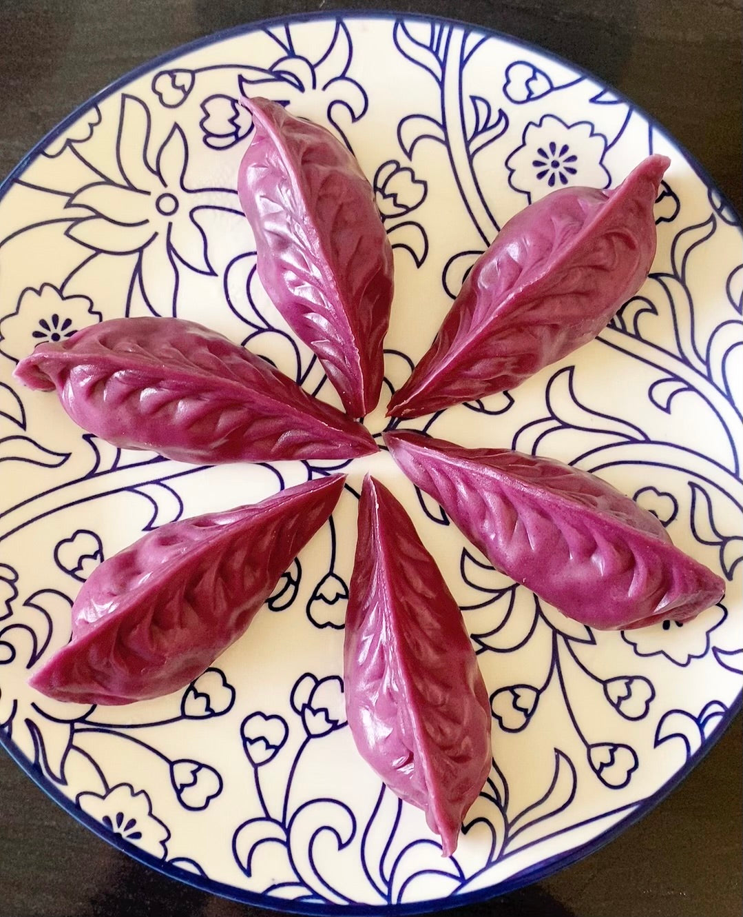 Fully Cooked Purple Sweet Potato Wrapper Steamed Dumplings Pork & Shiitake Filling 1lb/12 pieces